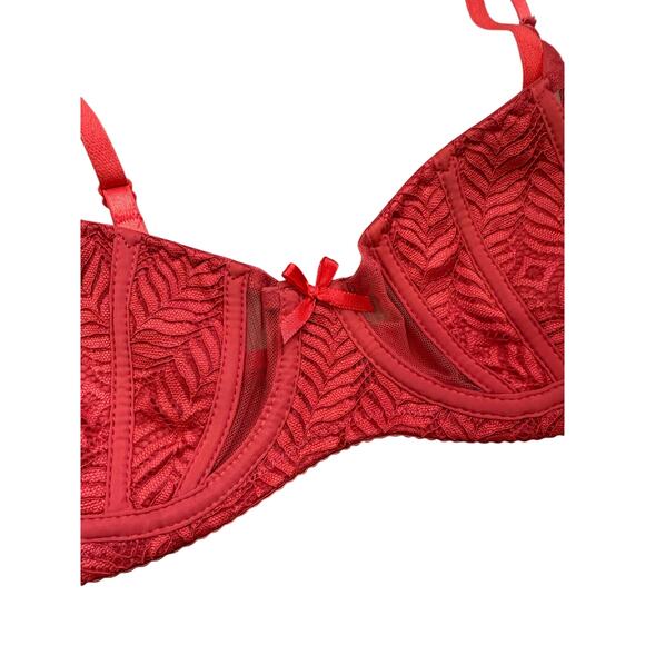 Dazy Red Embroidered Mesh Underwire Bra Size M Sheer Lace Sexy Lingerie - Picture 2 of 4
